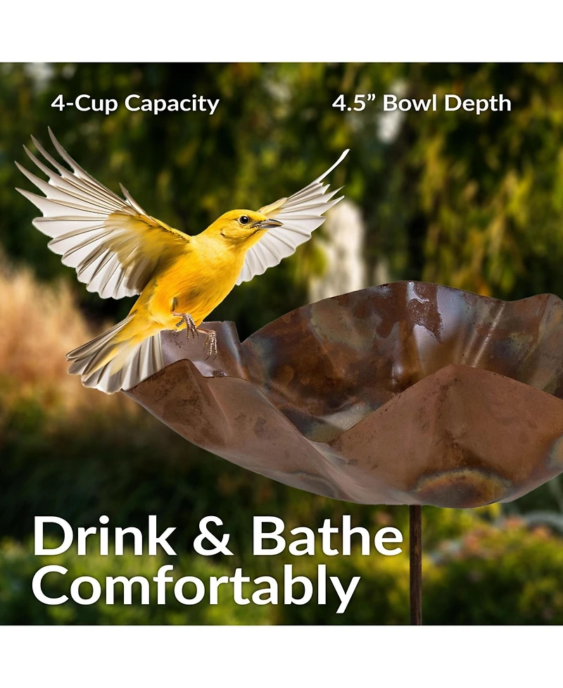 Outdoor Staked Metal Bird Bath with Bird Figurine - Copper Uv-Resistant Finish - 34.25" H