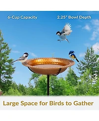 Outdoor Staked Bird Bath or Bird Feeder with Copper Finish and Step-In Stake - 38"