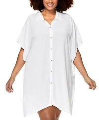 Raisins Curve Trendy Plus Vacay Button-Front Cover-Up Shirt