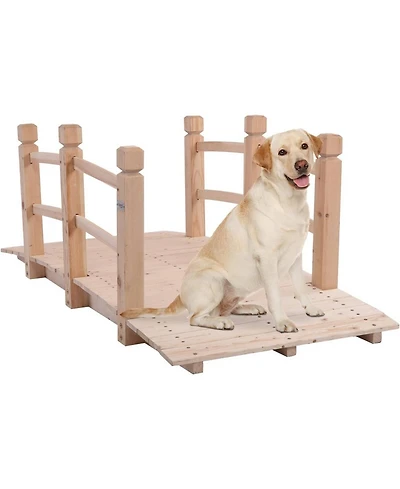 Outdoor Solid Wood 5-Ft Garden Bridge in Natural Wood Finish