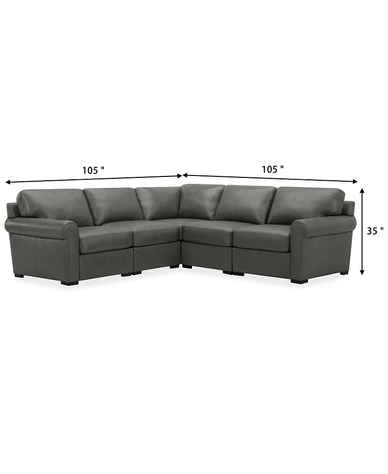 Radley Roll Arm 104" -Pc. Leather Square Corner L Sectional