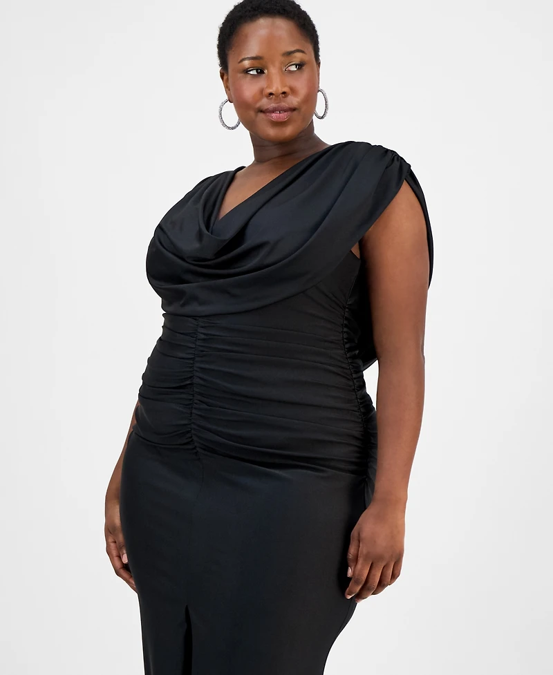 B Darlin Trendy Plus Draped Shiny-Knit Maxi Dress