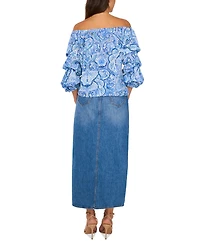 Vince Camuto Women's Printed Off-The-Shoulder Bubble 3/4-Sleeve Tie-Front Blouse