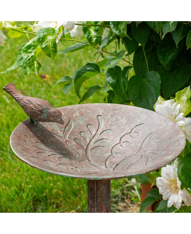 Ivy and Sage Cast Aluminum Metal Bird Bath - Rustic Patina - 12.25"