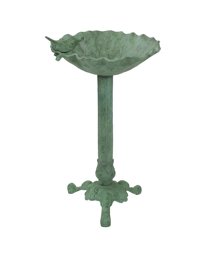 Autumnal Leaf Cast Aluminum Metal Bird Bath - Green Patina - 11.75"