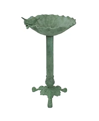 Autumnal Leaf Cast Aluminum Metal Bird Bath - Green Patina - 11.75"