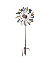 Metallic Pinwheel Powder-Coated Iron Wind Spinner - 84.5" H - Silver and Gold