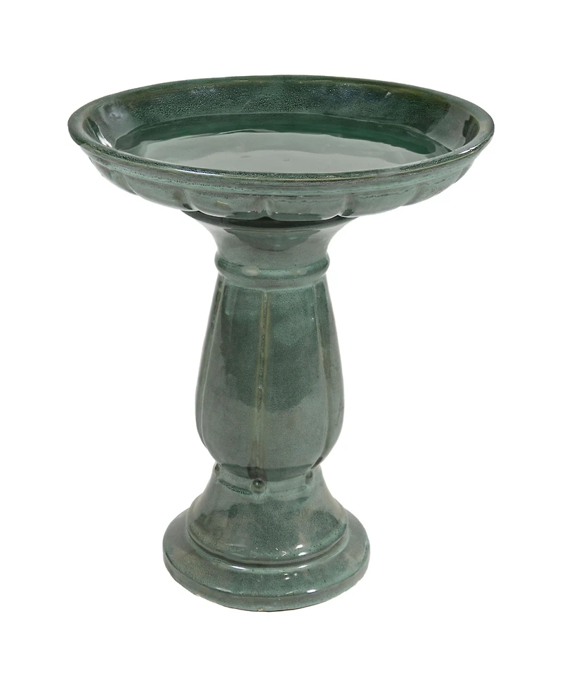 Avignon Ceramic Bird Bath with Glazed Finish - Green Mist - 18.75" H