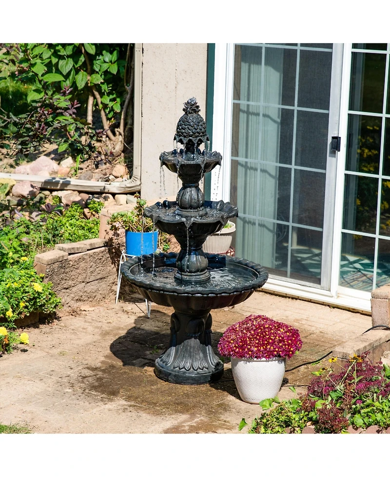 Electric Fiberglass 3-Tier Welcome Pineapple Top Outdoor Water Fountain - 57"