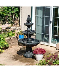 Electric Fiberglass 3-Tier Welcome Pineapple Top Outdoor Water Fountain - 57"