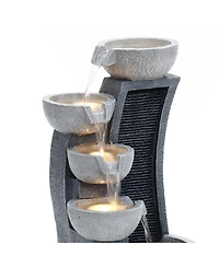 LuxenHome 5-Bowl Multi-Gray Modern Sculpture 26-Inch Tall Resin Fountain with Lights