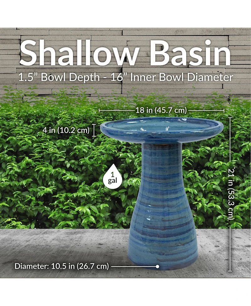 Outdoor Weather-Resistant Garden Patio Simply Elegant High-Fired Smooth Ceramic Hand-Painted Bird Bath