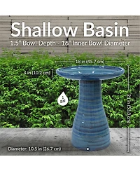 Outdoor Weather-Resistant Garden Patio Simply Elegant High-Fired Smooth Ceramic Hand-Painted Bird Bath