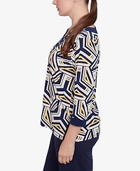 Alfred Dunner Women's Block Island Geometric Grommet Trim Top