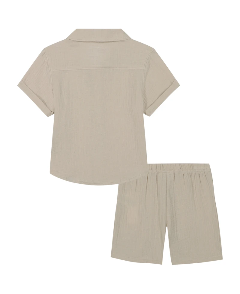 Calvin Klein Baby Boys 2-Piece Gauze Cabana Button Front Shirt and Drawstring Shorts Set
