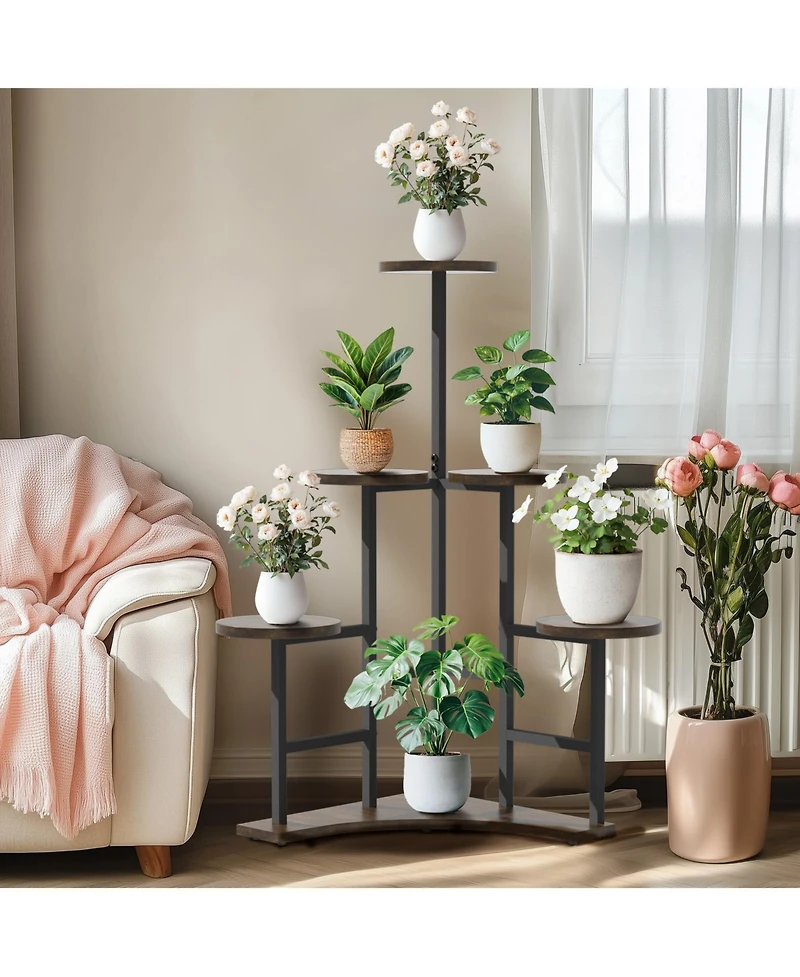 Unho 42.7" Height Corner Plant Stand with 5 Round Shelves Indoor Plant Rack Metal Frame
