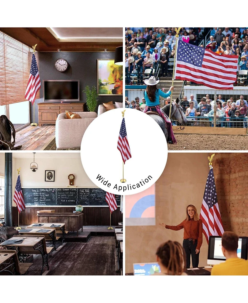 Yescom 8Ft Indoor Flag Pole Kit Eagle Topper Aluminum Gold Pole with Base 3x5Ft Us Flag for Office School City Hall