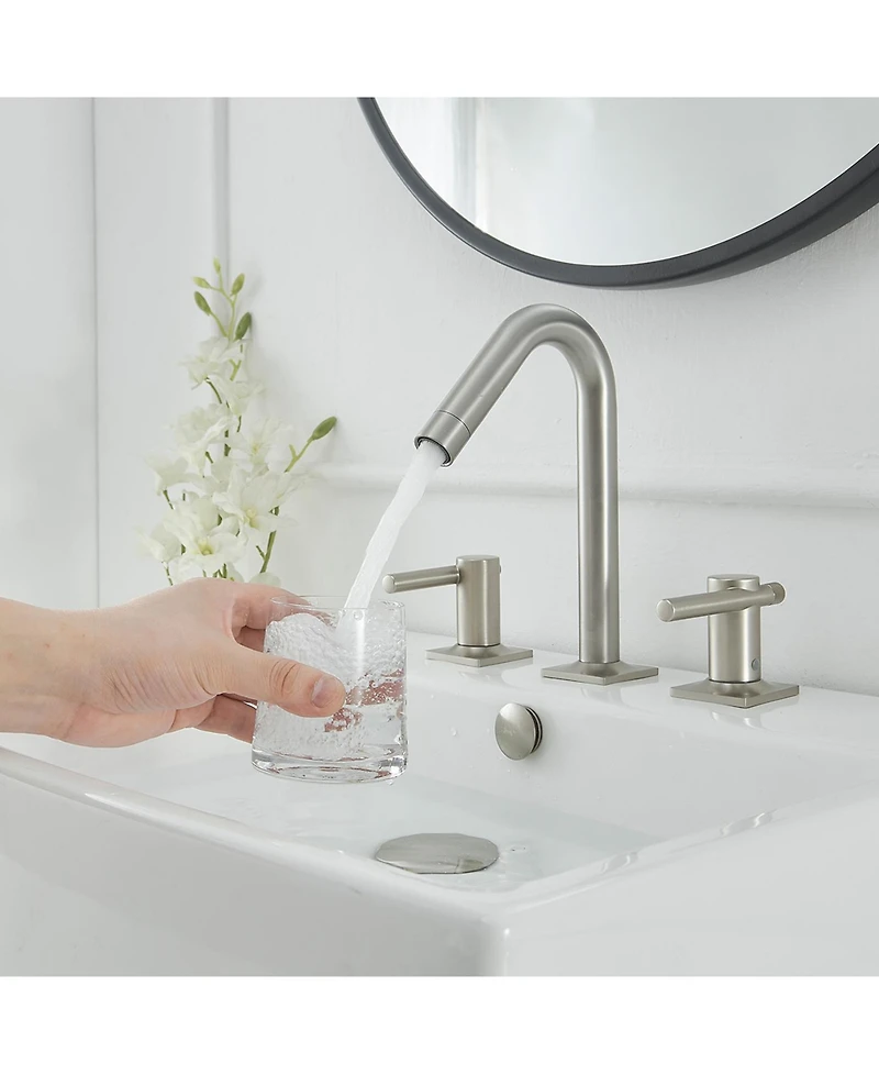 8 in. Widespread Double Handle High-Arc Bathroom Faucet Water-Saving With Drain Kit Brushed Nickel