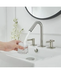 8 in. Widespread Double Handle High-Arc Bathroom Faucet Water-Saving With Drain Kit Brushed Nickel