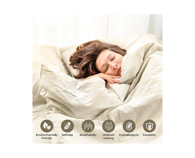 Superior Cotton Linen Blend Solid 3-Piece Duvet Cover Set, Full/Queen