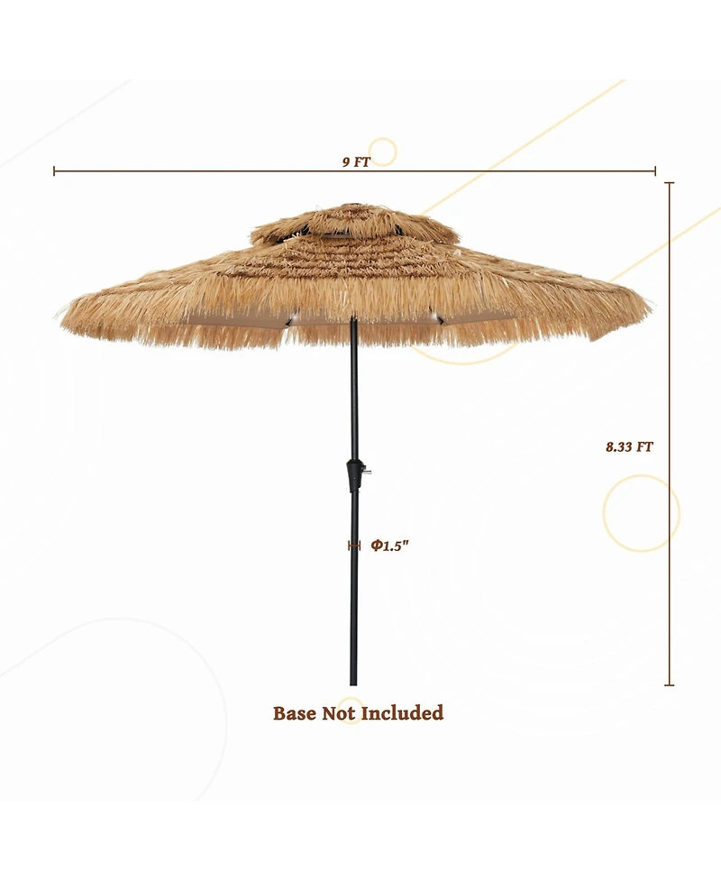 Mondawe 9 Ft Hawaiian Beach Parasol Outdoor Umbrella with Solar Lights