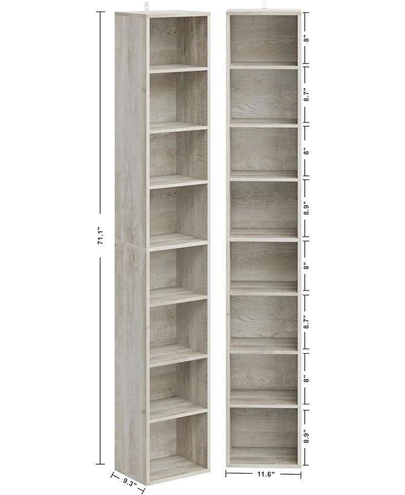 Tall Narrow Bookshelf 8 Tiers 71in Set of 2