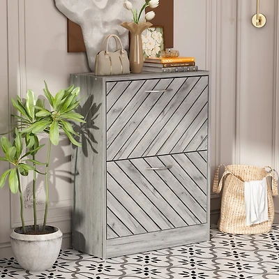 The yellow 2-door wooden shoe cabinet and fashionable shutter door design, sturdy and durable, efficient and stored, and enhance the aesthetics of the