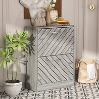 The yellow 2-door wooden shoe cabinet and fashionable shutter door design, sturdy and durable, efficient and stored, and enhance the aesthetics of the