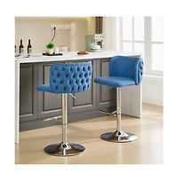 Set of 2 Swivel Bar Stools with Adjustable Height, Pu Leather Upholstered Seat, Tufted High Back, and Chrome Base for Kitchen Island, Home, and Pub-Th