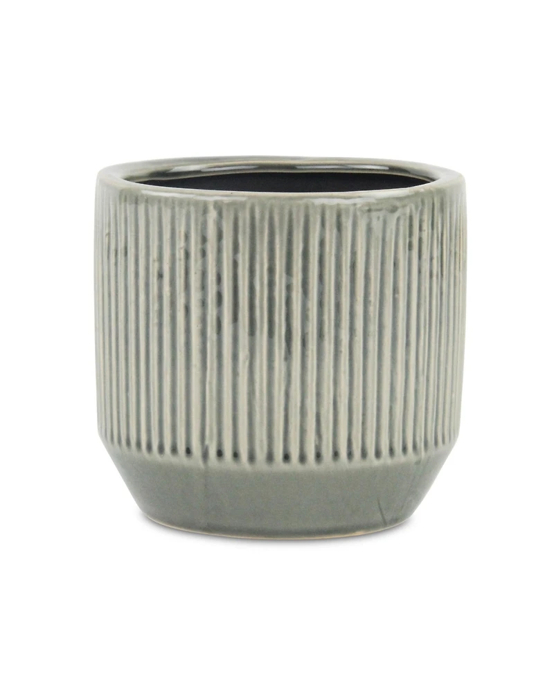 6" Gray Striped Ceramic Indoor Outdoor Round Pot Planter