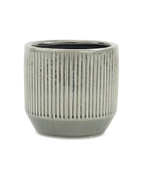 6" Gray Striped Ceramic Indoor Outdoor Round Pot Planter