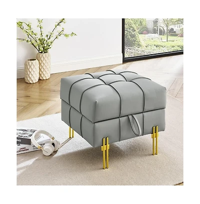 Anti-Scratch Pu Leather Storage Ottoman, Upholstered Footstool with Gold Stainless Steel Legs for Bedroom or Living Room-The Pop Home