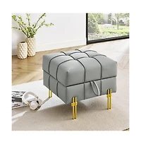 Anti-Scratch Pu Leather Storage Ottoman, Upholstered Footstool with Gold Stainless Steel Legs for Bedroom or Living Room-The Pop Home