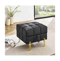 Anti-Scratch Leather Storage Ottoman Pet Friendly Upholstered Bench with Golden Stainless Steel Legs for Entryway Bedroom or Living Room-The Pop Home