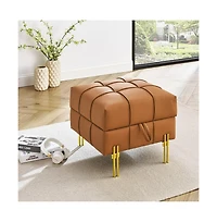 Anti-Scratch Pu Leather Storage Ottoman, Upholstered Footstool with Gold Stainless Steel Legs for Bedroom or Living Room-The Pop Home