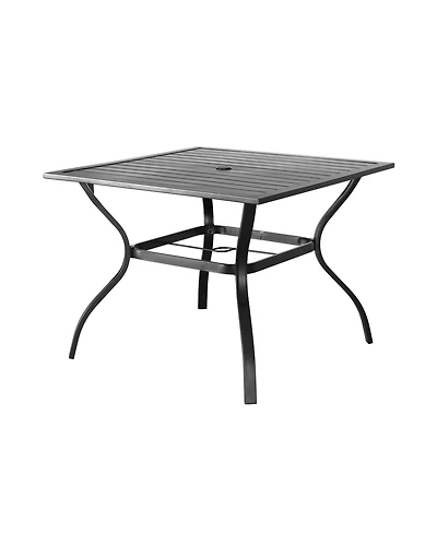 37" Black Square Metal Outdoor Dining Table with Umbrella Hole