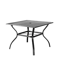 37" Black Square Metal Outdoor Dining Table with Umbrella Hole