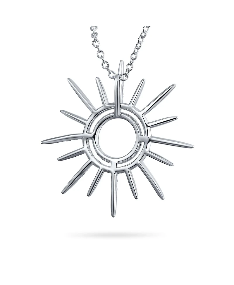 Bling Jewelry Summer Flaming Sunshine Two Tone Micro Pave Cz Starburst Celestial Sunburst Pendant Necklace 14K Gold Brass
