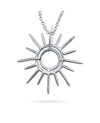 Bling Jewelry Summer Flaming Sunshine Two Tone Micro Pave Cz Starburst Celestial Sunburst Pendant Necklace 14K Gold Brass