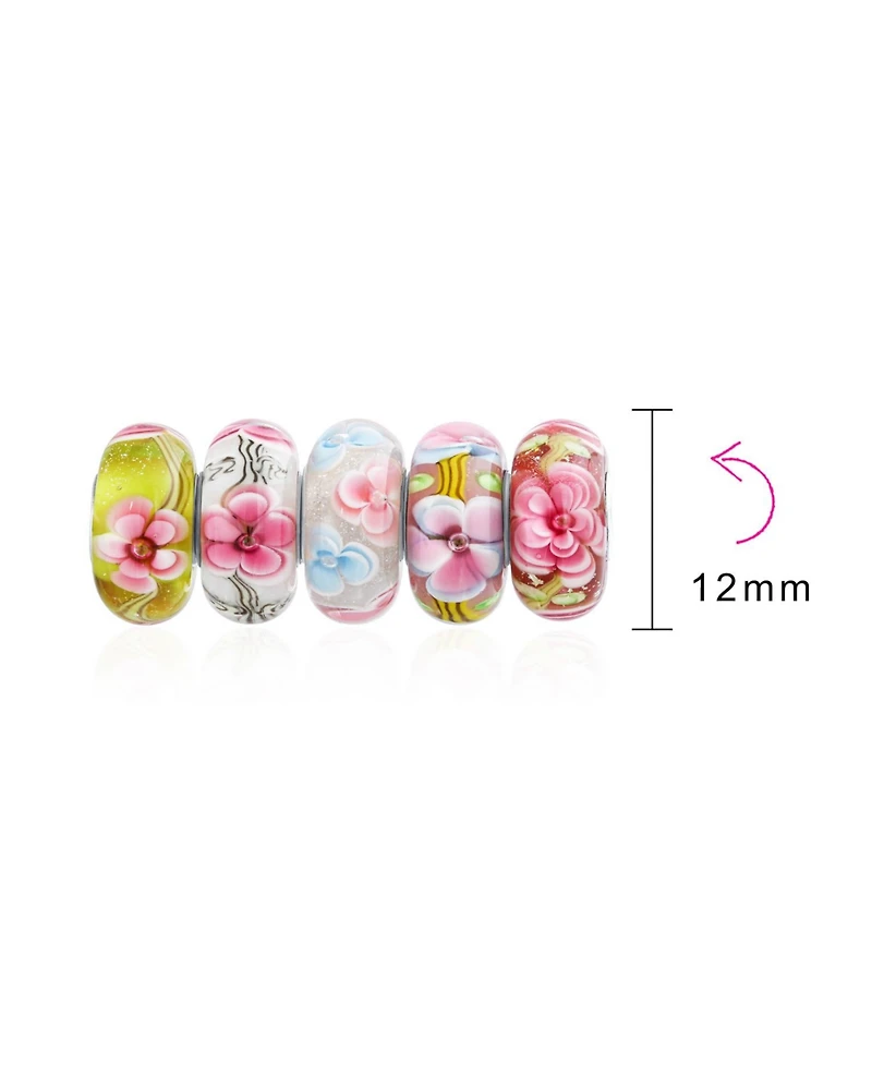 Bling Jewelry Mixed Set of 5 Sterling Silver Core Murano Glass Charm Beads Bracelets