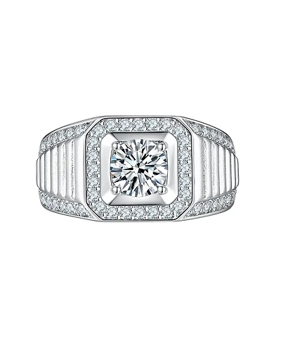 Bling Jewelry 2ct Clear Cz Statement Halo Square Princess Cut Solitaire Promise Ring with Micro Pave Matte Band Silver Plated