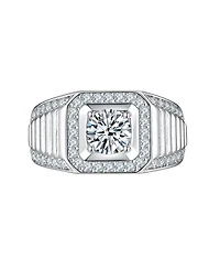 Bling Jewelry 2ct Clear Cz Statement Halo Square Princess Cut Solitaire Promise Ring with Micro Pave Matte Band Silver Plated