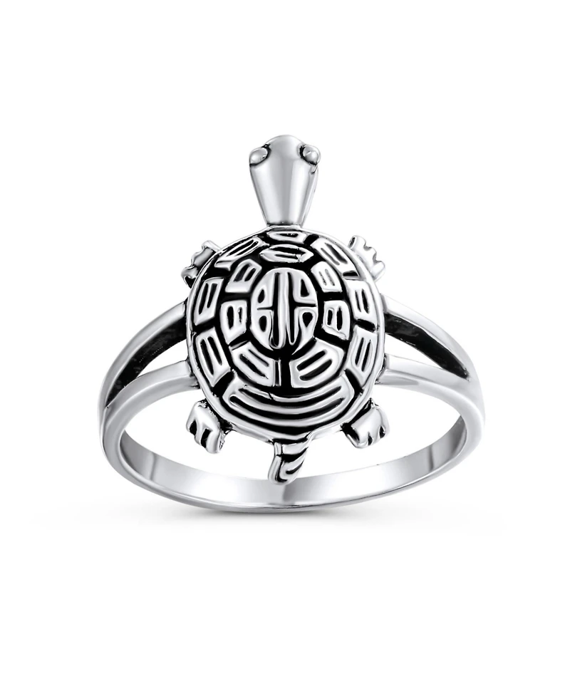 Bling Jewelry Nautical Hawaii Vacation Honeymoon Sea Turtle Ring Band Oxidized .925 Sterling Silver Split Shank Ring