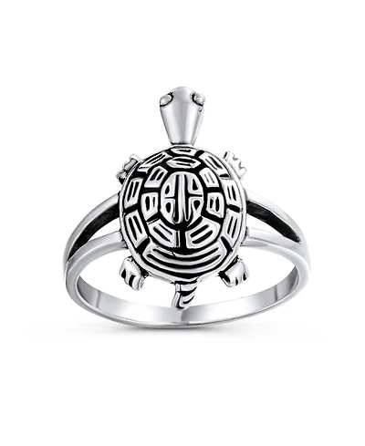 Bling Jewelry Nautical Hawaii Vacation Honeymoon Sea Turtle Ring Band Oxidized .925 Sterling Silver Split Shank Ring