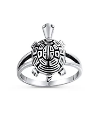 Bling Jewelry Nautical Hawaii Vacation Honeymoon Sea Turtle Ring Band Oxidized .925 Sterling Silver Split Shank Ring