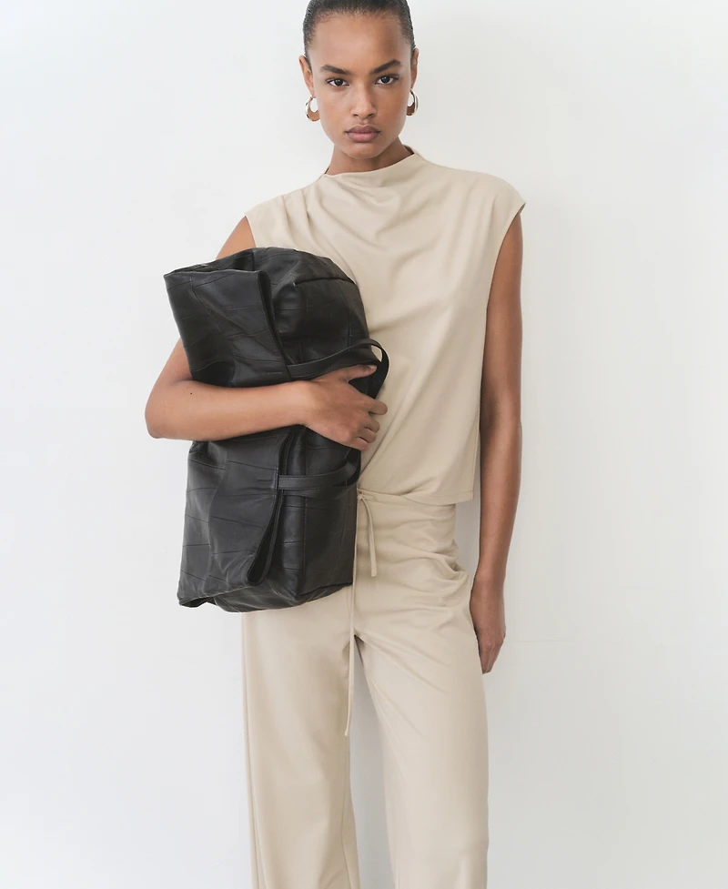 Mango Women's Elastic Waist Wide Leg Trousers