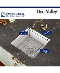 DeerValley Square Fireclay 18" L x 18" W Undermount/Drop-In Kitchen Sink with Basket Strainer and Sink Grid
