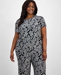 Ak Anne Klein Plus Printed Tulip-Sleeve Blouse