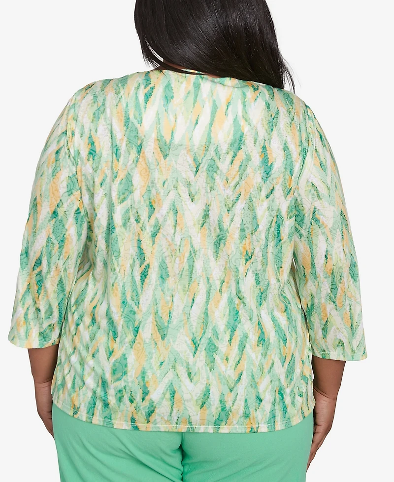 Alfred Dunner Plus Rise & Shine Bright Textured Strokes Embellished Top