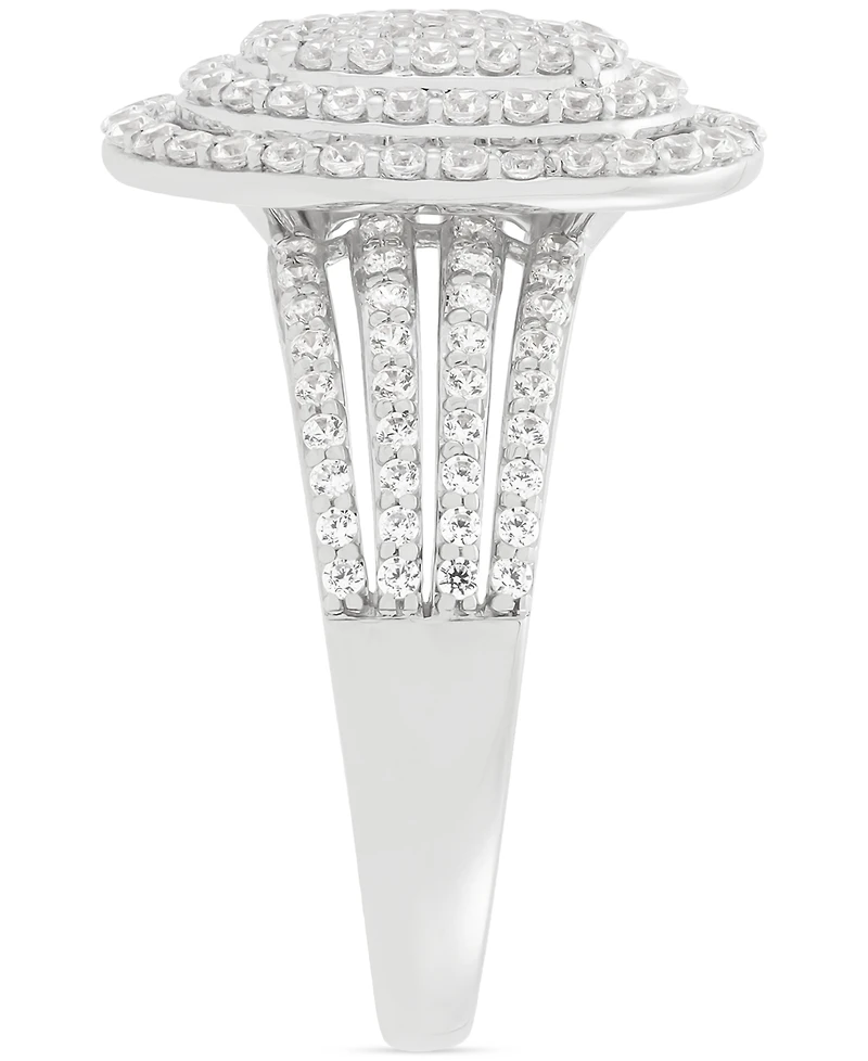 Diamond Oval Halo Cluster Multirow Ring (1 ct. t.w.) in Sterling Silver